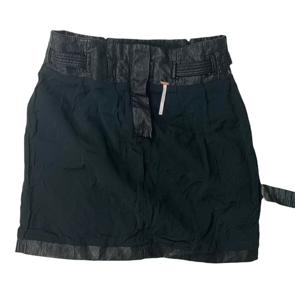 Free People Payton Paperbag Black Faux Leather Tie Waist Mini Skirt - Picture 4 of 11